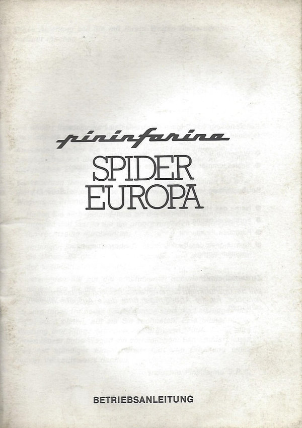 Betriebsanleitung Pinifarina Spider Europa