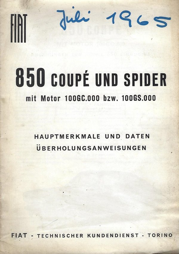 501843 - Hauptmerkmale und Daten Fiat 850 Coupe und Spider